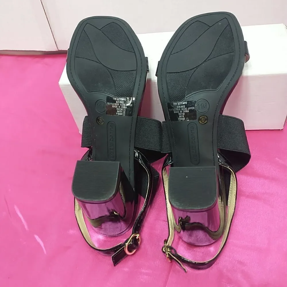 Liz Claiborne Womens SZ 11M Refined Comfort Black Strappy Block Heels .